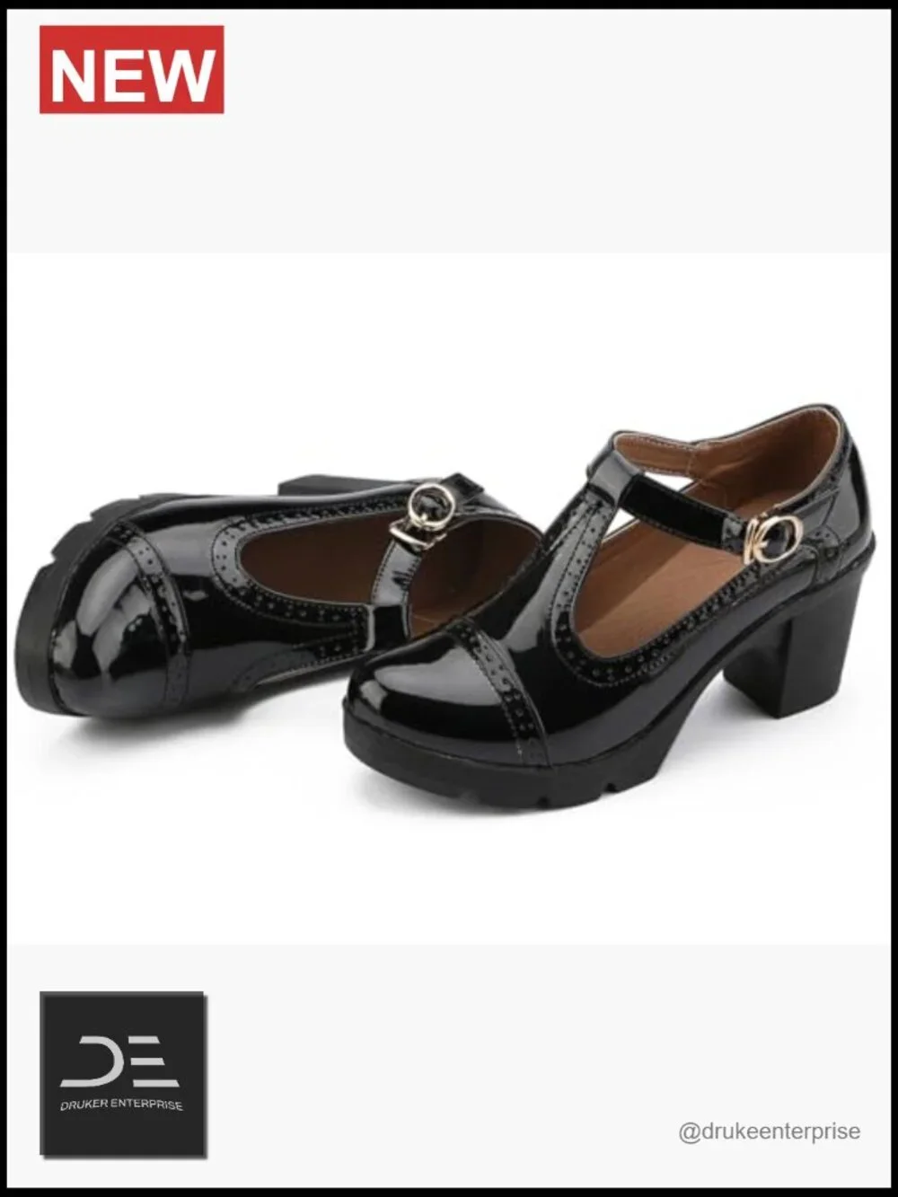 Classic T-Strap Platform Mid-Heel Square Toe Oxfords Dress Shoes